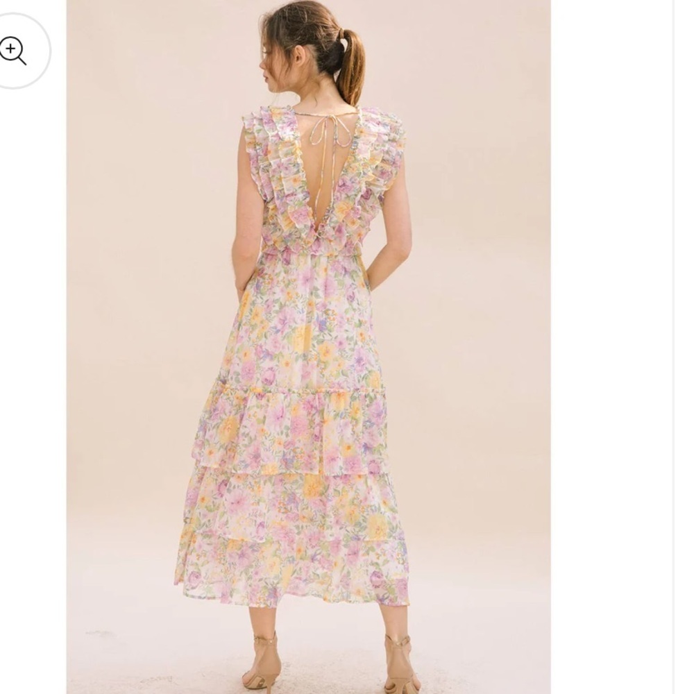 Storia womens medium 8 10 dress floral print ruffle maxi Lavender yellow white - Picture 2 of 12